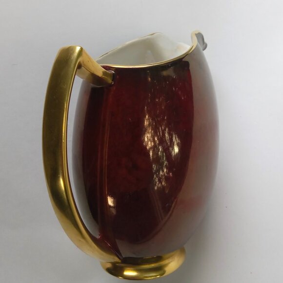 Carlton Ware  Art Deco Rouge Royale 14 Oz Pitcher England 1930s Red with Gold - Picture 14 of 16